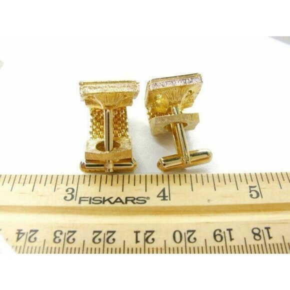 Rivoli Mesh Wraparound Rhinestone Crystal Bullet Cuff Link Men Vintage Cufflinks - Picture 4 of 4